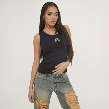 Tanktop - Minimalistisch - Zijdeachtig Katoen - Perfect voor Zomeruitstapjes - Zwart / S - Women’s Fashion > Tops >